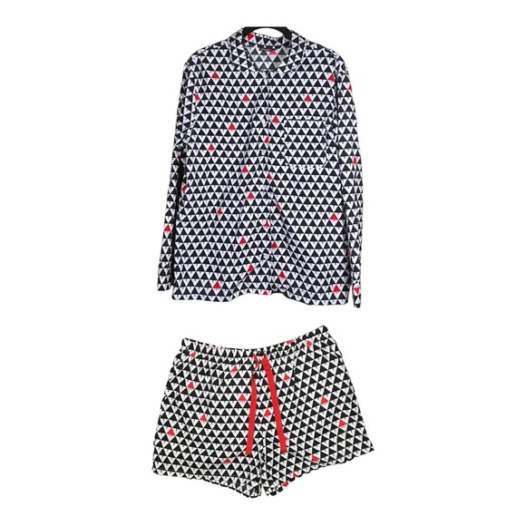 J‎ McLaughlin Flannel Pajama Matching Set Gnome Black White Hidden Santa Holiday - Picture 2 of 8